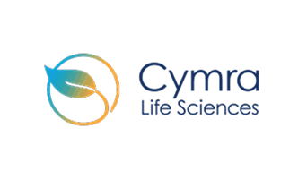 Cymra Life Sciences logo featuring a green leaf inside a yellow circular outline, with the company name in blue text on the right.