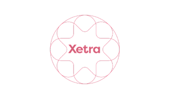 A pink geometric circular logo with the word "Xetra" in the center, featuring interconnected curved lines forming a symmetrical pattern.